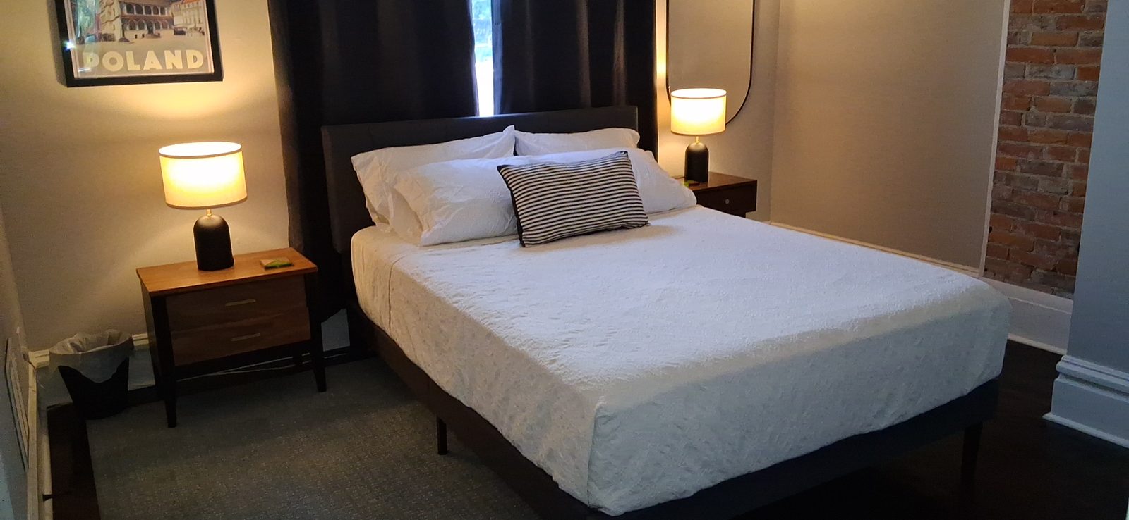 Clean guest bedroom prepared for an Airbnb turnover in Columbus